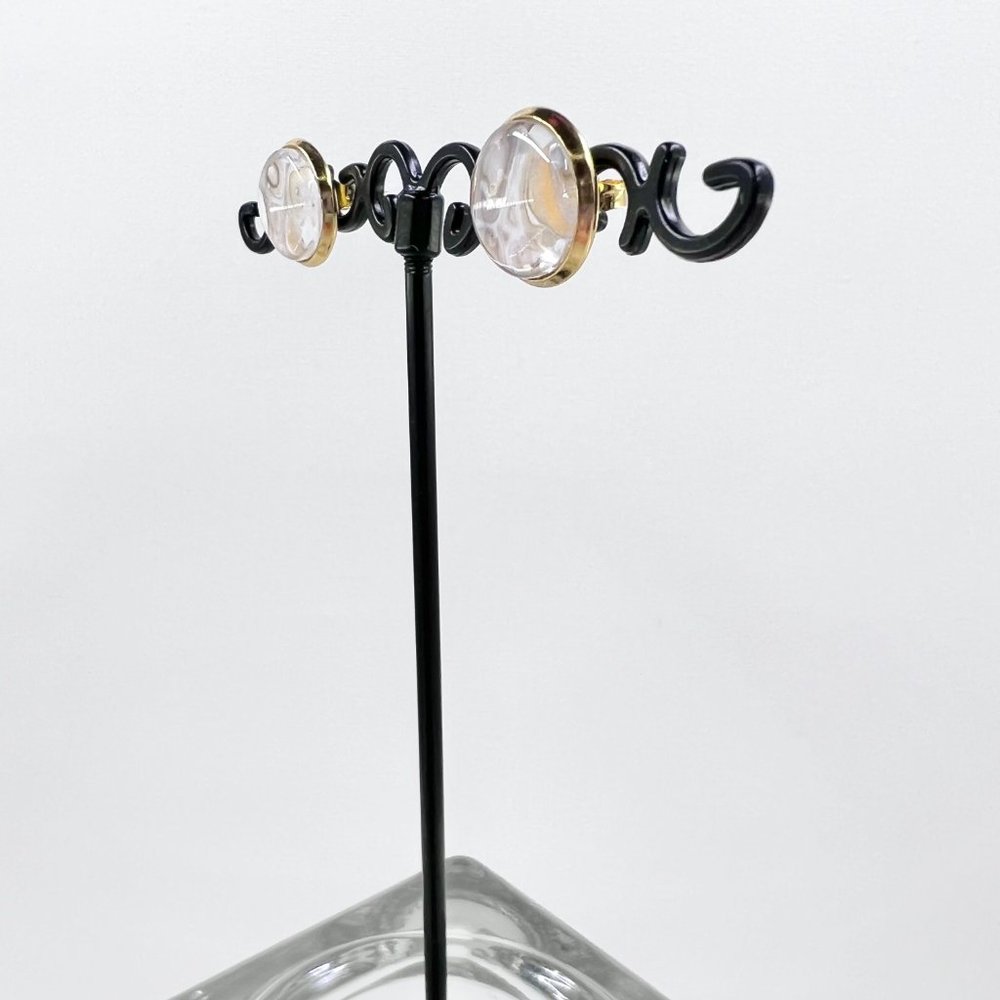 New / Handcrafted - Gold, Cream & Orange Shiny Gold Tone 12mm Stud Earrings - Picture 4 of 7